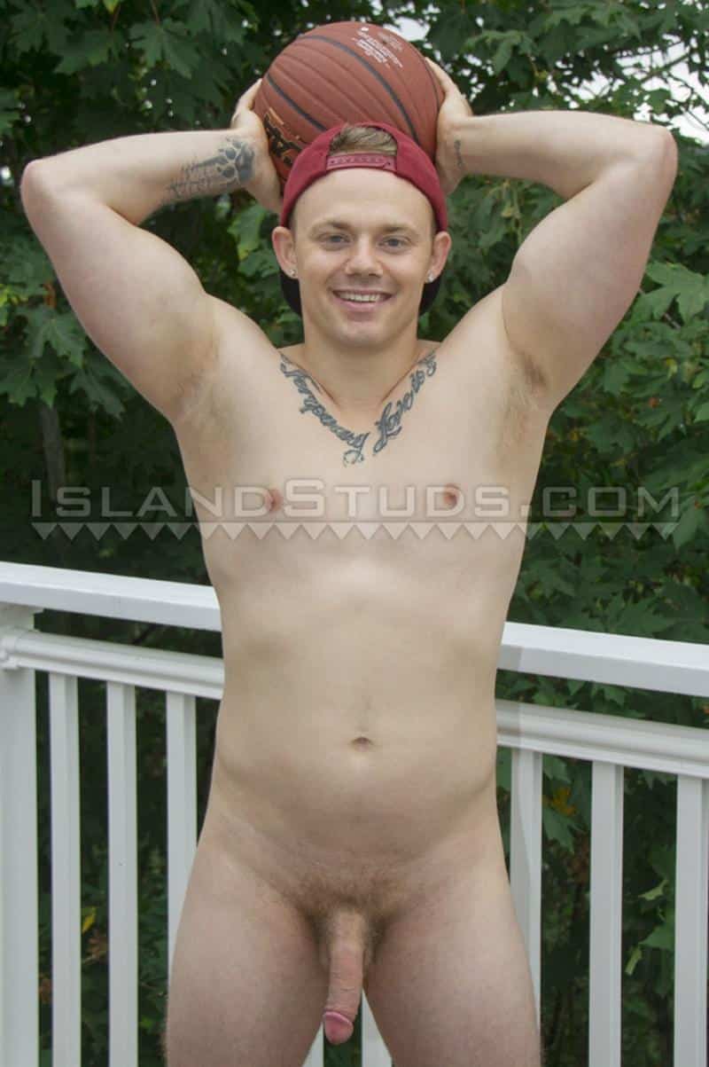 Sexy young American sportsman Island Studs Greyson stripped nude stroking big thick cock 4 image gay porn - Sexy young American sportsman Island Studs Greyson stripped nude stroking big thick cock